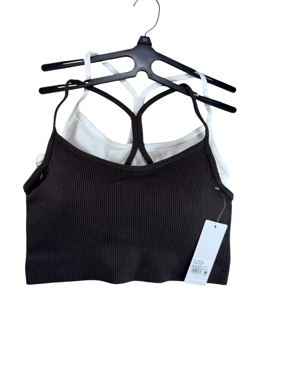 2 Yogalicious Ribbed Strappy Sports Bra - 1 Black & 1 White NWT